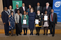 Minister of Western Cape Provincial Treasury Ivan Meyer with NedBank Staff and the winner of Nedbank busary competition