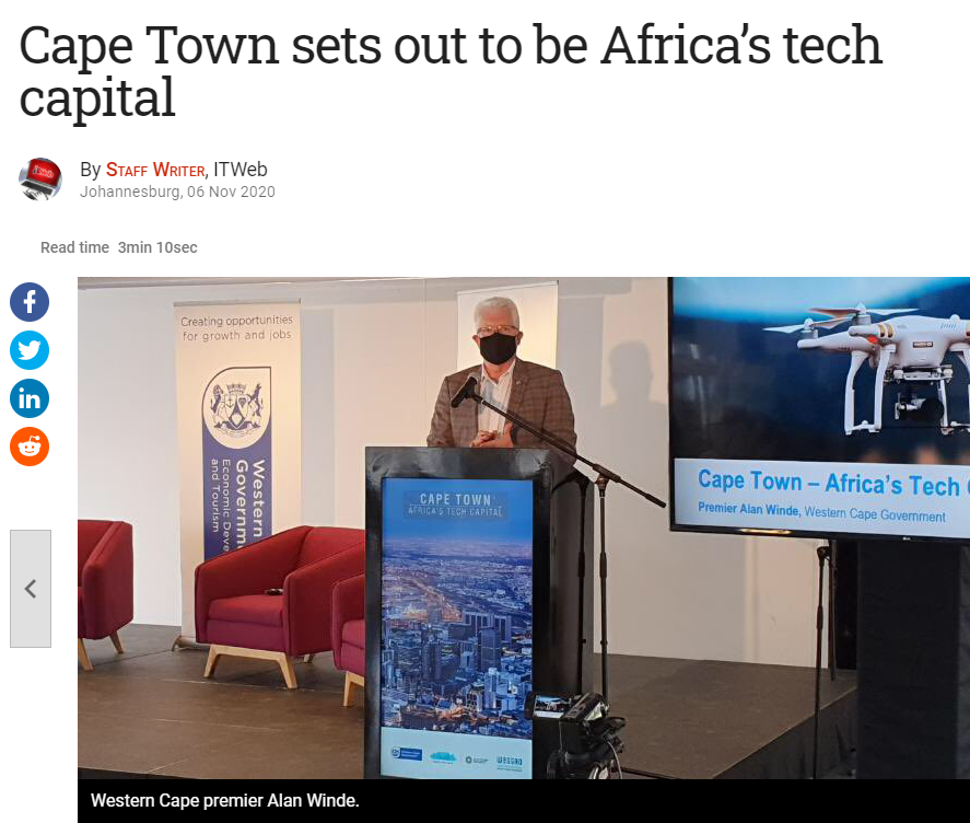 Premier Alan Winde speaking at the launch of Africa's Tech Capital 