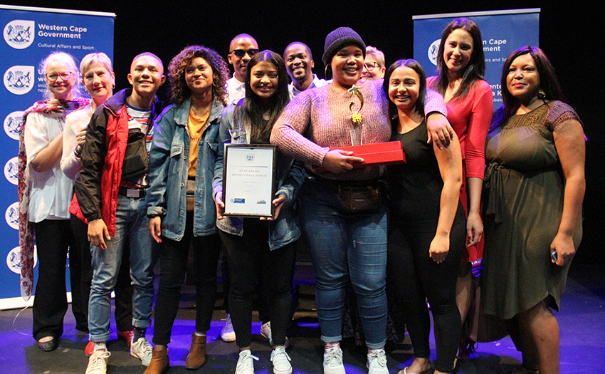The writer, director and cast of Ek Eva accept the Best Production Award at the DCAS Drama Programme Finals at the Artscape Theatre on Friday